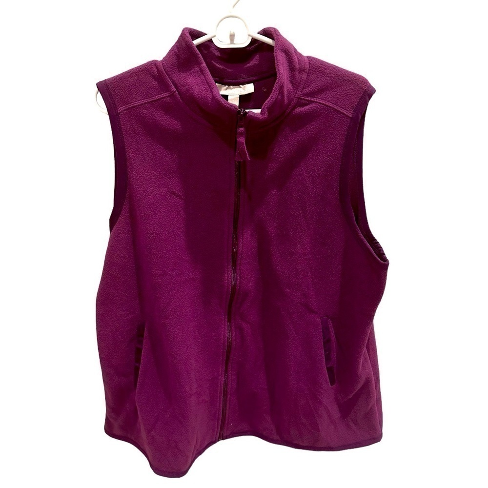 Woman Within Womens Vest Purple Zipper Sleeveless Pockets Soft Mock Size Large